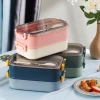 304 stainless steel double-layer handle lunch box with soup bowl, large-capacity portable lunch box for students and office workers details Picture